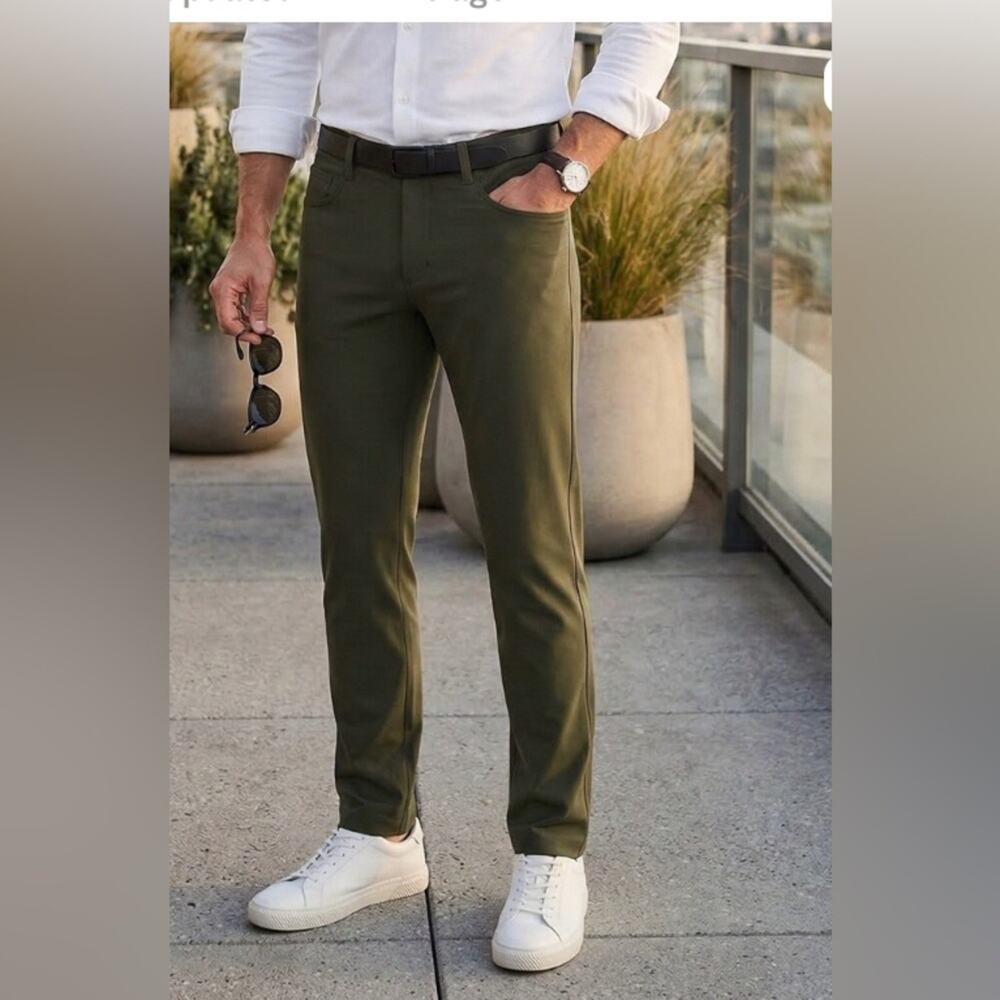 Theory mens raffi slim fit technical pointe chinos trousers pants 28 olive green